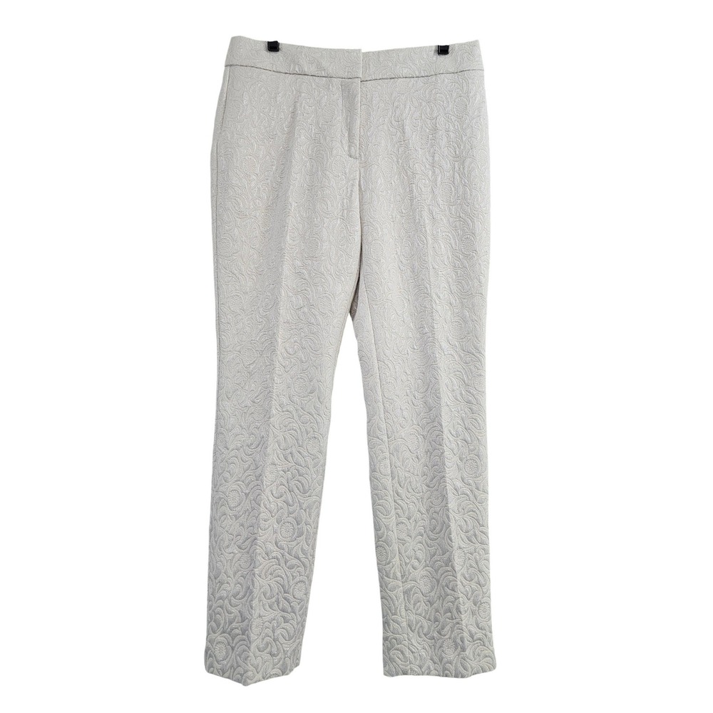 Ann Taylor Cream Textured Floral Jacquard Trousers